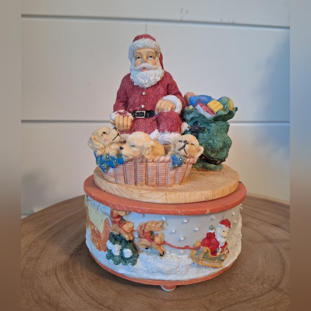 Santa Claus Music Box with Puppies